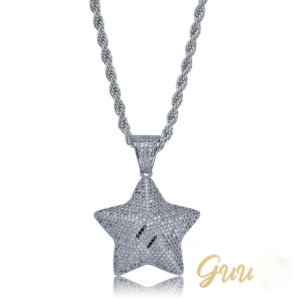18K Gold-Plated CZ  Pentagram Hip Hop Pendant Necklace