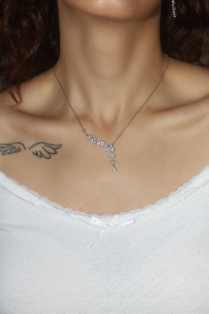 Palladium White Gold Plated Diamond Leaf Necklace