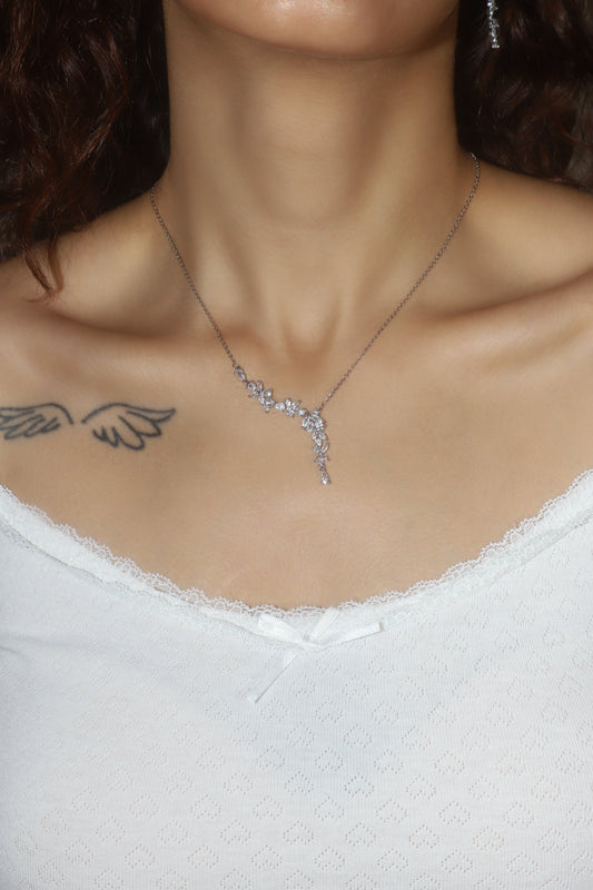 Palladium White Gold Plated Diamond Leaf Necklace