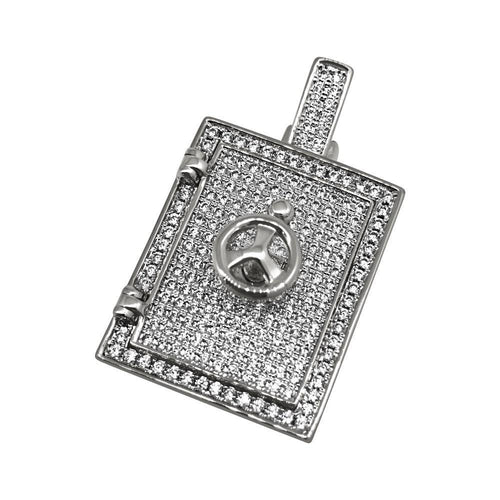 .925 Silver 3D Bank Safe Vault CZ Bling Bling Pendant