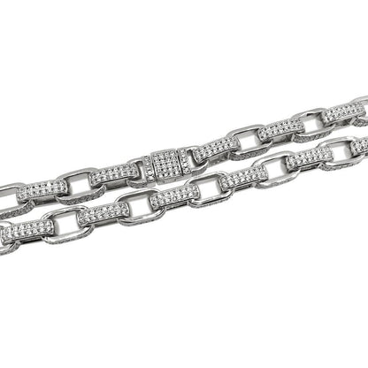 .925 Silver 3D Box Link CZ Hip Hop Chain
