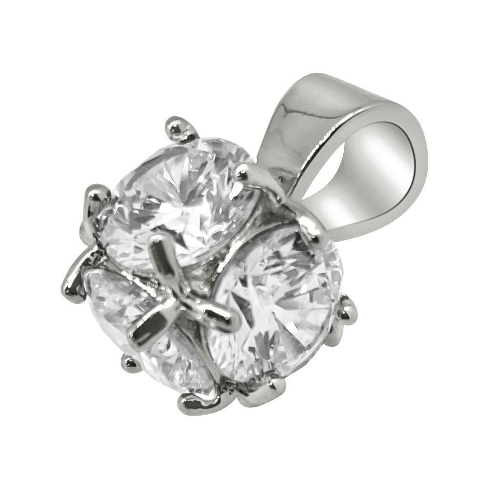.925 Silver 3D CZ Diamond Bling Bling Solitaire Pendant