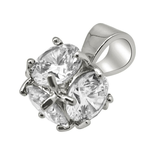 .925 Silver 3D CZ Diamond Bling Bling Solitaire Pendant