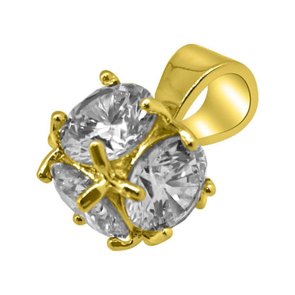 .925 Silver 3D CZ Diamond Bling Bling Solitaire Pendant