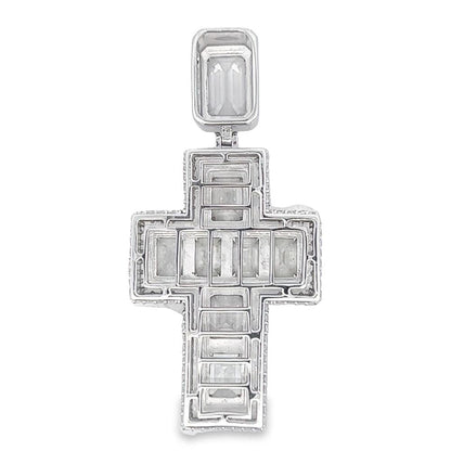 .925 Silver 3D Emerald Cut Thick CZ Iced Out Pendant