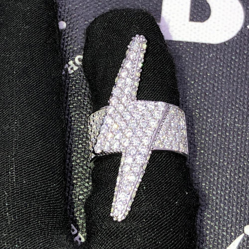 .925 Silver 3D Lightning Bolt Iced Out Hip Hop Ring