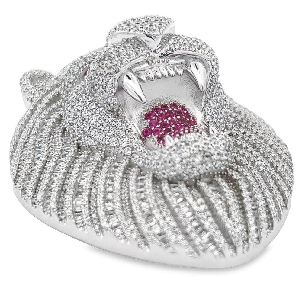 .925 Silver 3D Lion Face CZ Iced Out Pendant