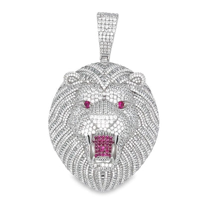 .925 Silver 3D Lion Face CZ Iced Out Pendant