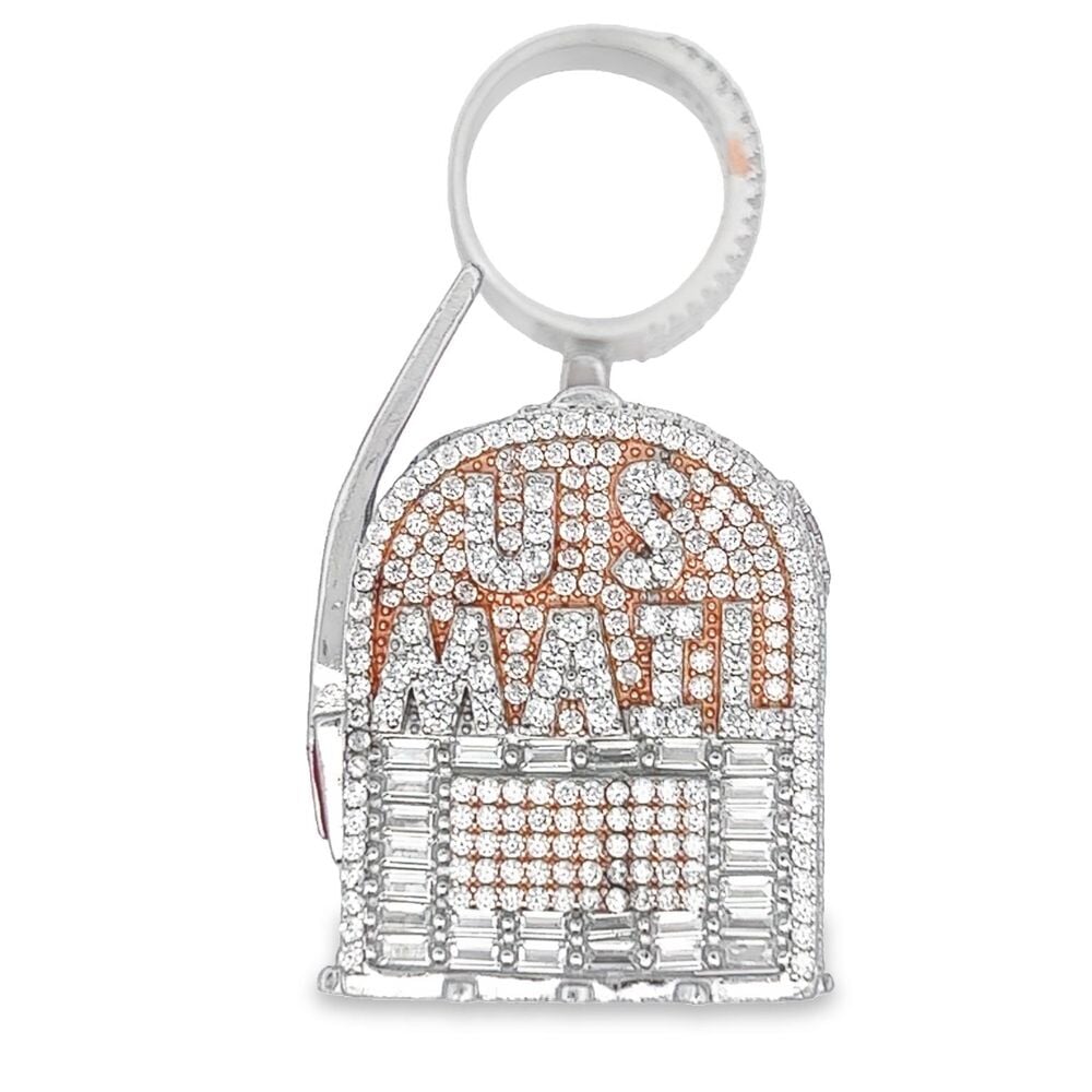 .925 Silver 3D US Mail Box Baguette CZ Iced Out Pendant