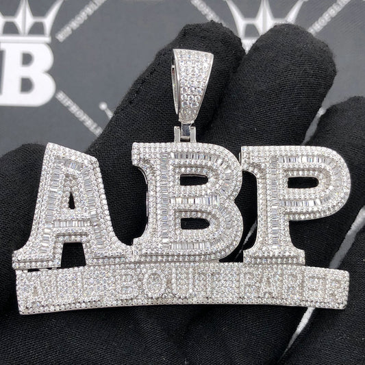 .925 Silver ABP All Bout Paper Baguette VVS CZ Iced Out Pendant