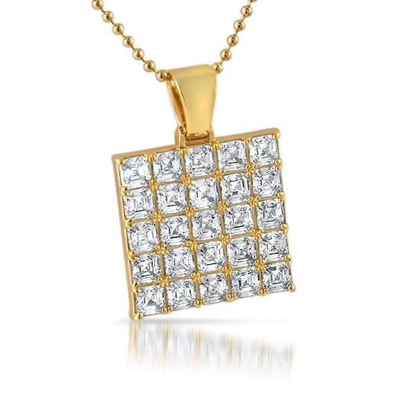 .925 Silver Asscher Cut CZ Bling Bling Block Pendant