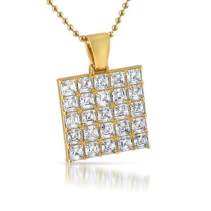.925 Silver Asscher Cut CZ Bling Bling Block Pendant
