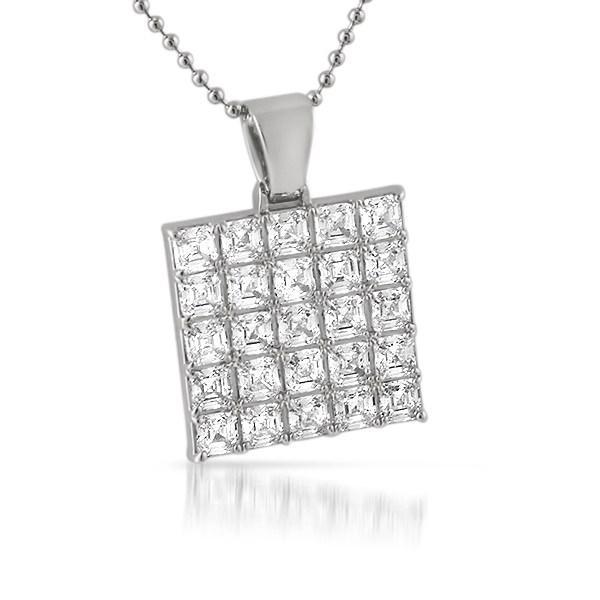 .925 Silver Asscher Cut CZ Bling Bling Block Pendant