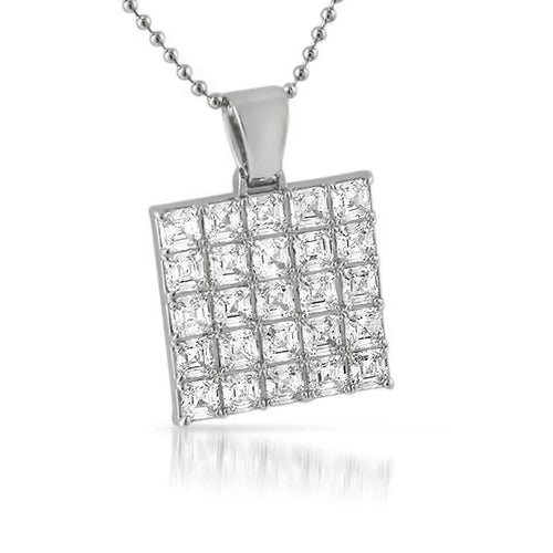 .925 Silver Asscher Cut CZ Bling Bling Block Pendant