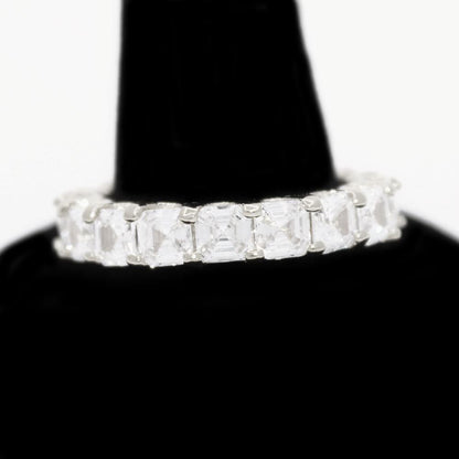 .925 Silver Asscher Cut Eternity Band CZ Hip Hop Bling Ring