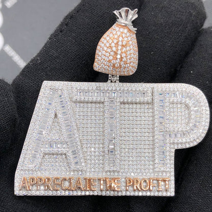 .925 Silver ATP Appreciate the Profit Baguette VVS CZ Iced Out Pendant