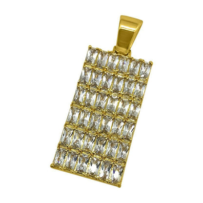 .925 Silver Baguette CZ Bling Bling Dog Tag Pendant