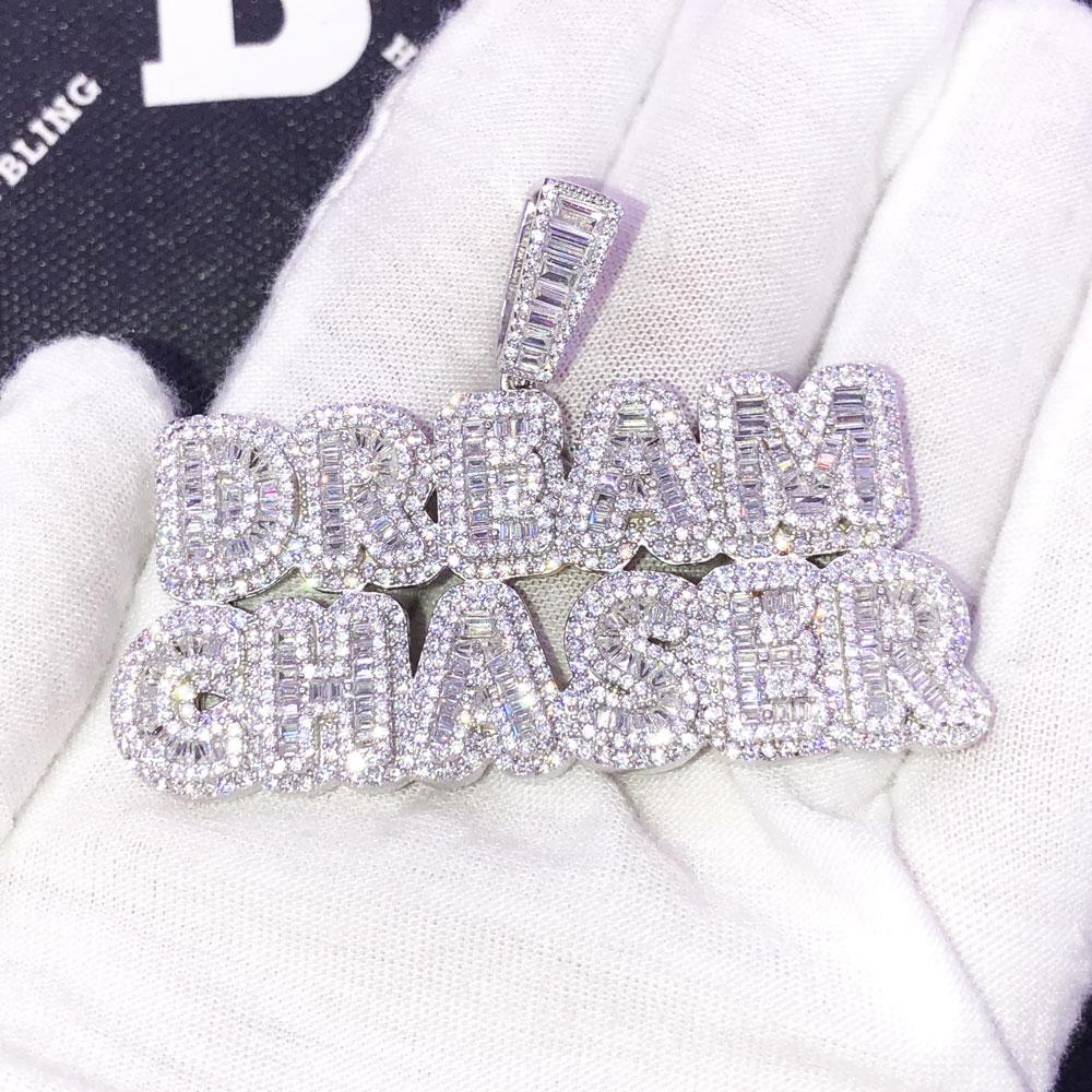 .925 Silver Baguette DREAM CHASER VVS CZ Iced Out Pendant