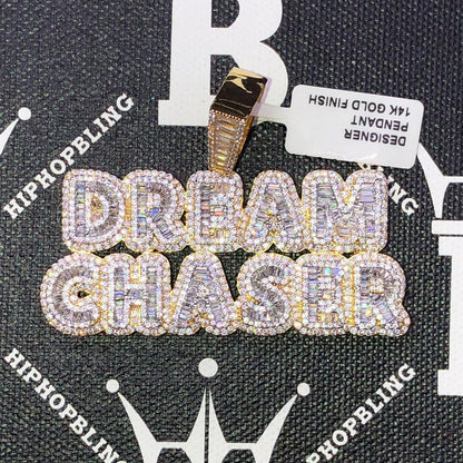 .925 Silver Baguette DREAM CHASER VVS CZ Iced Out Pendant