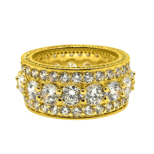 .925 Silver Bling Bling Royal 360 Eternity Band Gold CZ Ring