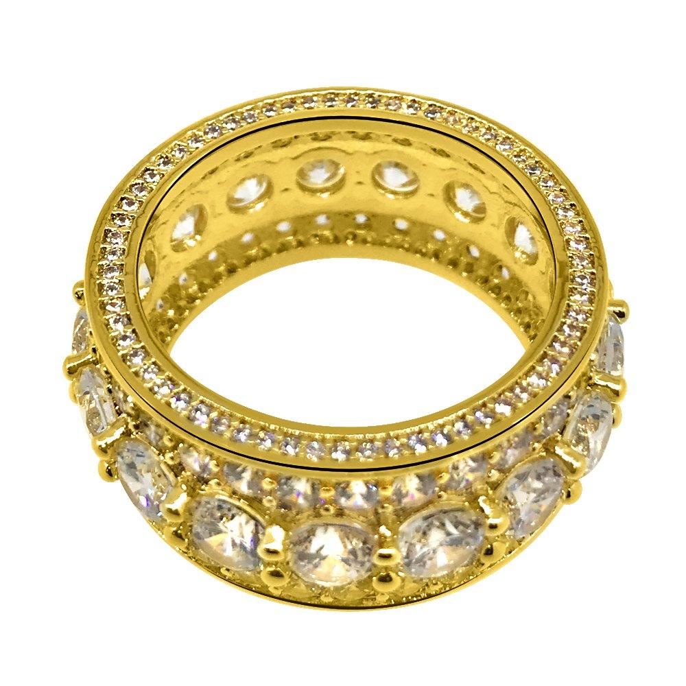 .925 Silver Bling Bling Royal 360 Eternity Band Gold CZ Ring