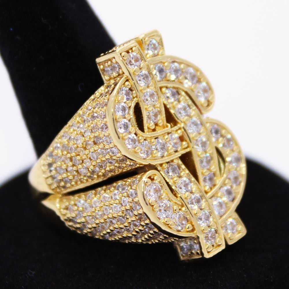 .925 Silver Cash Money Dollar Sign CZ Hip Hop Bling Ring