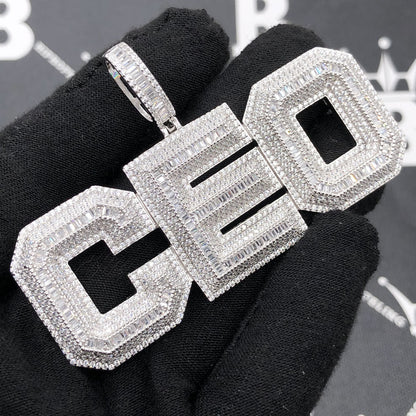 .925 Silver CEO 3D Baguette VVS CZ Iced Out Pendant