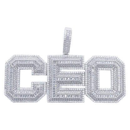 .925 Silver CEO 3D Baguette VVS CZ Iced Out Pendant