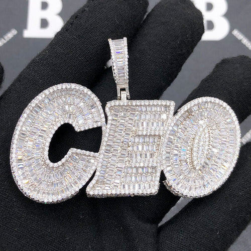.925 Silver CEO 3D Baguette VVS CZ Iced Out Pendant