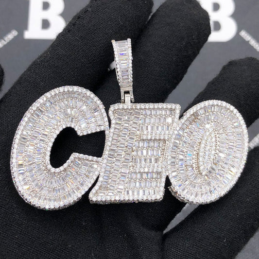 .925 Silver CEO 3D Baguette VVS CZ Iced Out Pendant