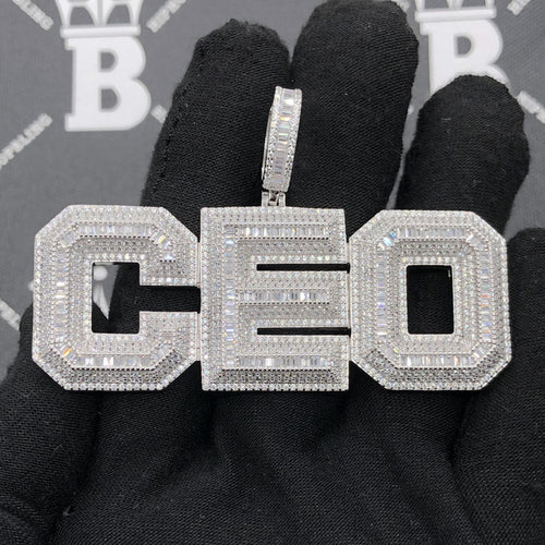 .925 Silver CEO 3D Baguette VVS CZ Iced Out Pendant