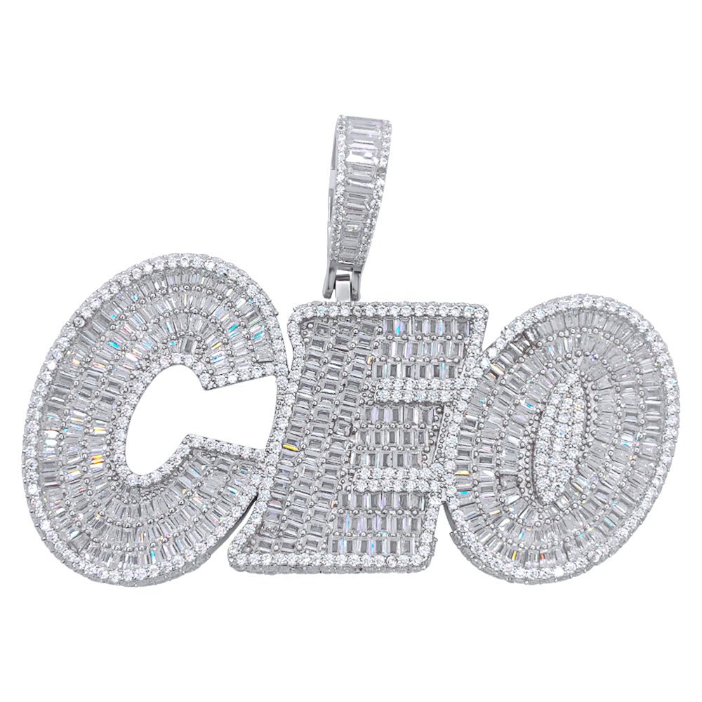 .925 Silver CEO 3D Baguette VVS CZ Iced Out Pendant