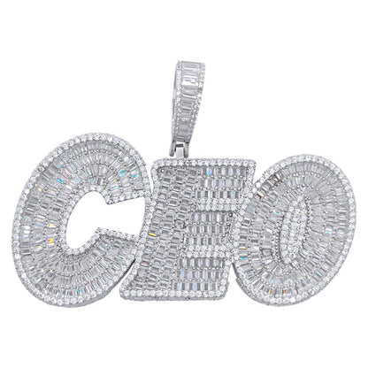 .925 Silver CEO 3D Baguette VVS CZ Iced Out Pendant