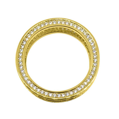 .925 Silver Channel Set 360 Eternity Band Gold CZ Bling Ring