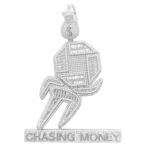 .925 Silver Chasing Money Baguette CZ Iced Out Pendant