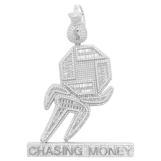 .925 Silver Chasing Money Baguette CZ Iced Out Pendant