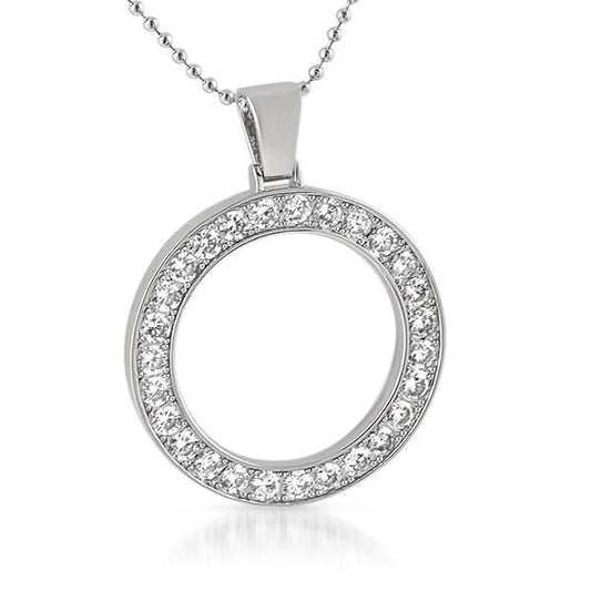 .925 Silver Circle 41MM Bezel CZ Bling Bling Pendant