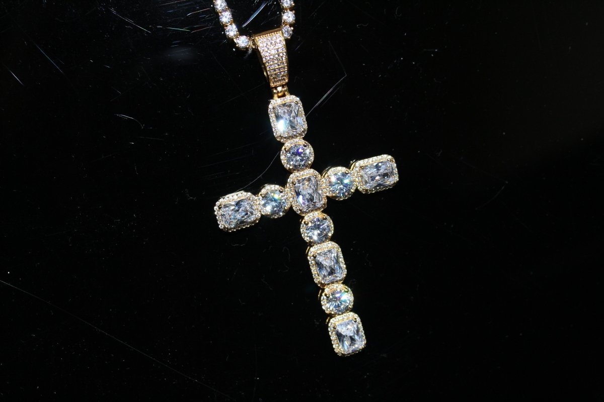 .925 Silver Emerald and Round Cut CZ Cross