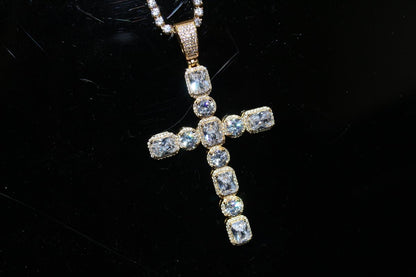 .925 Silver Emerald and Round Cut CZ Cross