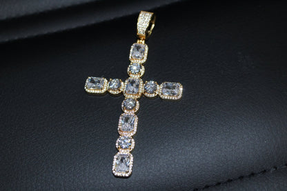 .925 Silver Emerald and Round Cut CZ Cross