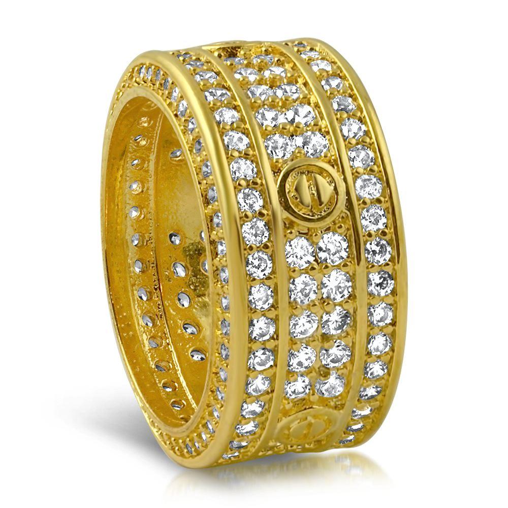 .925 Silver Eternity Band Flathead CZ Gold Bling Bling Ring
