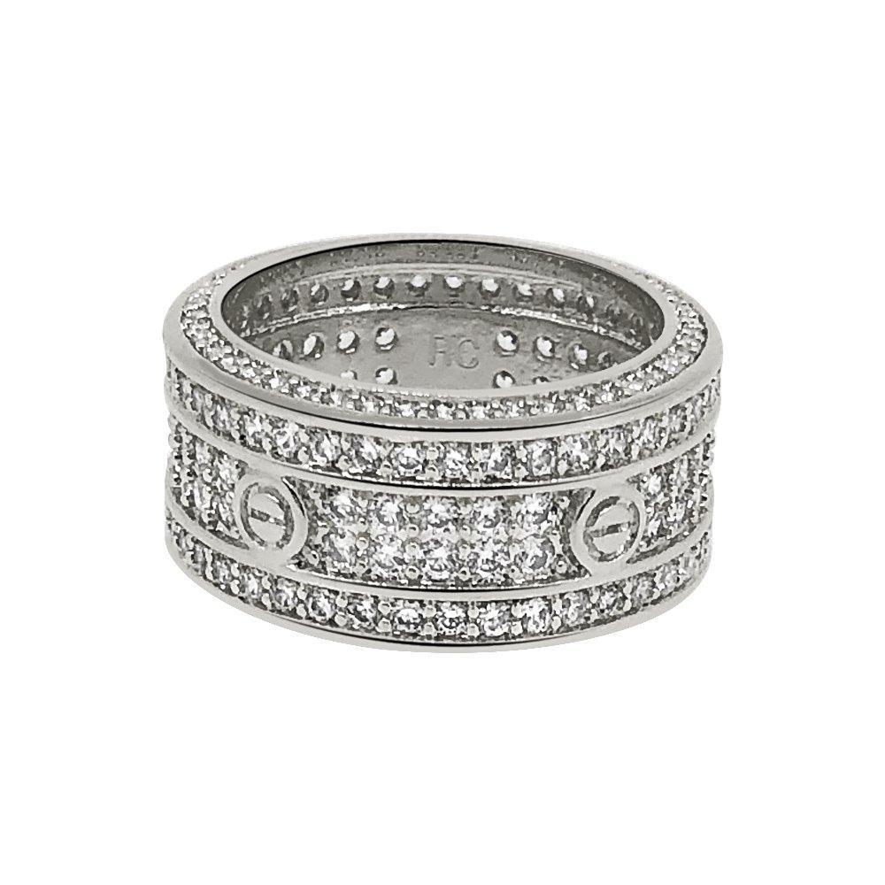 .925 Silver Eternity Band Flathead CZ Rhodium Bling Bling Ring