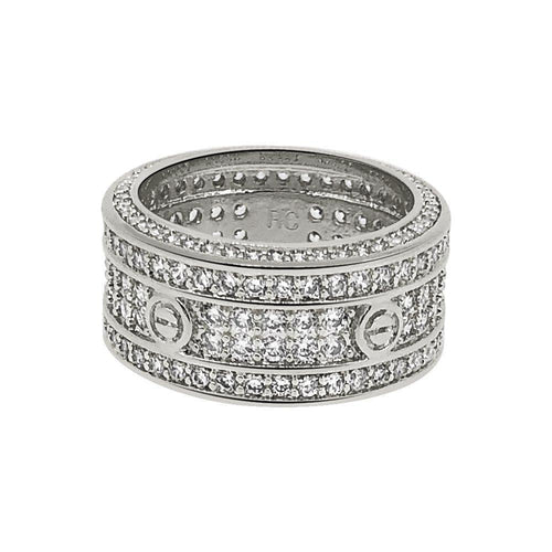 .925 Silver Eternity Band Flathead CZ Rhodium Bling Bling Ring