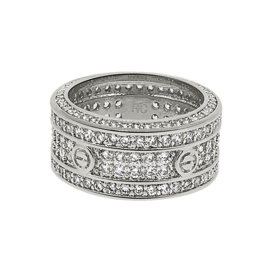 .925 Silver Eternity Band Flathead CZ Rhodium Bling Bling Ring