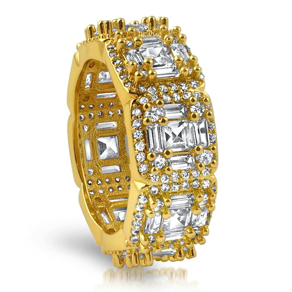 .925 Silver Exotic Baguette Princess Eternity Band CZ Gold Ring