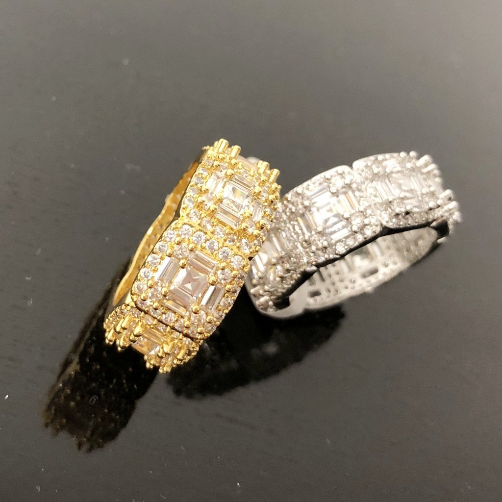 .925 Silver Exotic Baguette Princess Eternity Band CZ Rhodium Ring