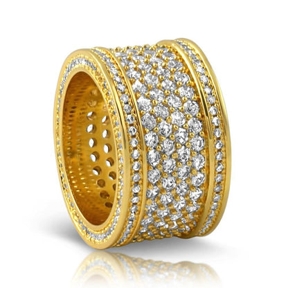 .925 Silver Fat 6 Row Eternity Bling Bling CZ Ring in Gold