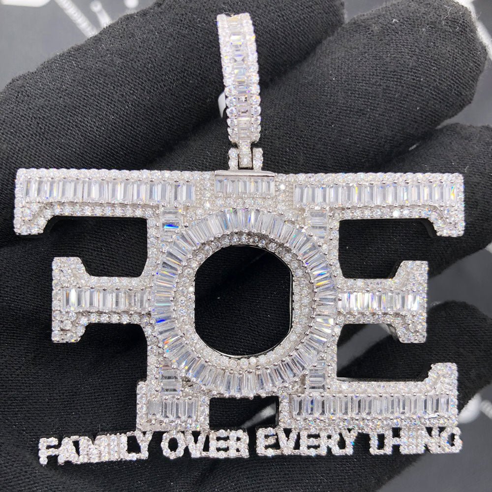 .925 Silver FOE Family Over Everything Baguette VVS CZ Pendant