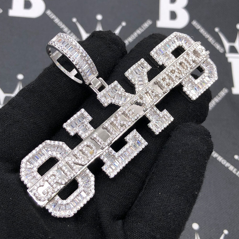 .925 Silver GLYB Grind Like Ya Broke Baguette CZ Iced Out Pendant