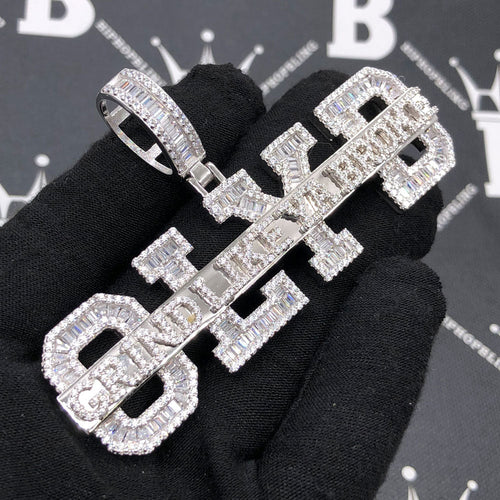 .925 Silver GLYB Grind Like Ya Broke Baguette CZ Iced Out Pendant